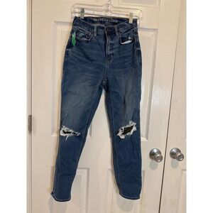 American Eagle Ripped‎ Knee Mom Jeans High Waisted Denim Blue Size 2